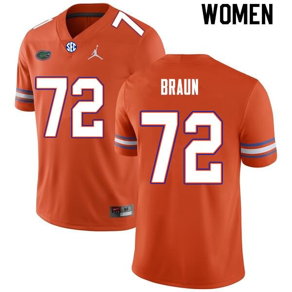 NCAA Florida Gators Josh Braun Women's #72 Nike Orange Stitched Authentic College Football Jersey HYZ0564TN